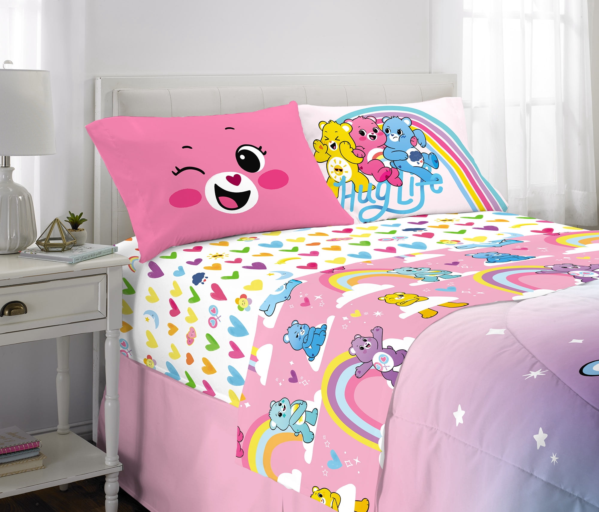 Care Bears Kids Full Bed in a Bag, Comforter and Sheets, Pink and Purple, Cloudco