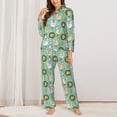 thumbnail image 2 of KLL Chicken Laying Eggs Print Women's Long Sleeve Pajamas with Pants Sleepwear Loungewear 2 Set-, 2 of 7