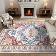thumbnail image 6 of Ileading 9'x12' Boho Area Rug for Living Room, Non Slip Machine Washable Rugs Vintage Floor Carpet for Bedroom Dinning Room Kitchen, Red, 6 of 14