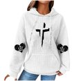 thumbnail image 3 of DDAPJ pyju Cross Graphic Hoodies for Women Waffle Knit Hooded Sweatshirt Loose Casual Pullover Hoodie Christian Blessed Sweatshirts with Kangaroo Pocket White M, 3 of 6