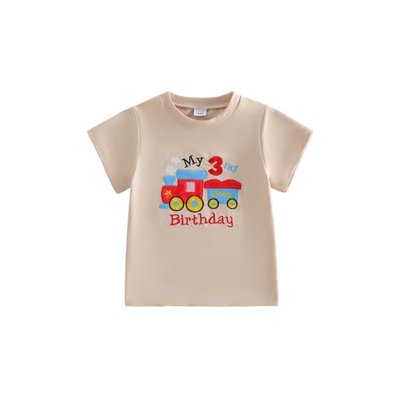 BemeyourBBs Kids Toddler Baby Girl Boy Birthday T-shirt Outfit My 1st 2nd 3rd Years Old Birthday Clothes Short Sleeve Embroidery Letters Train Summer Casual Pullover Tee Shirt Tops