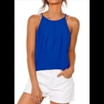 thumbnail image 3 of Camisola Plisada para Mujer, Tirantes Finos, Cuello Halter, Dobladillo Curvo, Moda 2025, Azul, L, 3 of 9