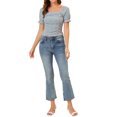 thumbnail image 2 of INSPIRE CHIC Women's Ruched Front Short Sleeve Floral Cropped Top L Blue, 2 of 6