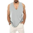 thumbnail image 1 of Gureui Men’s Summer Camisole, Casual Solid Color V-Neck Sleeveless Loose Vest Blouse Tops Streetwear,Black/Light Gray/White/Light Khaki/Light Blue, 1 of 2