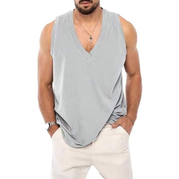 Txlixc Chaleco de cuerpo masculino, cuello V sólido sin mangas Txlixc moda