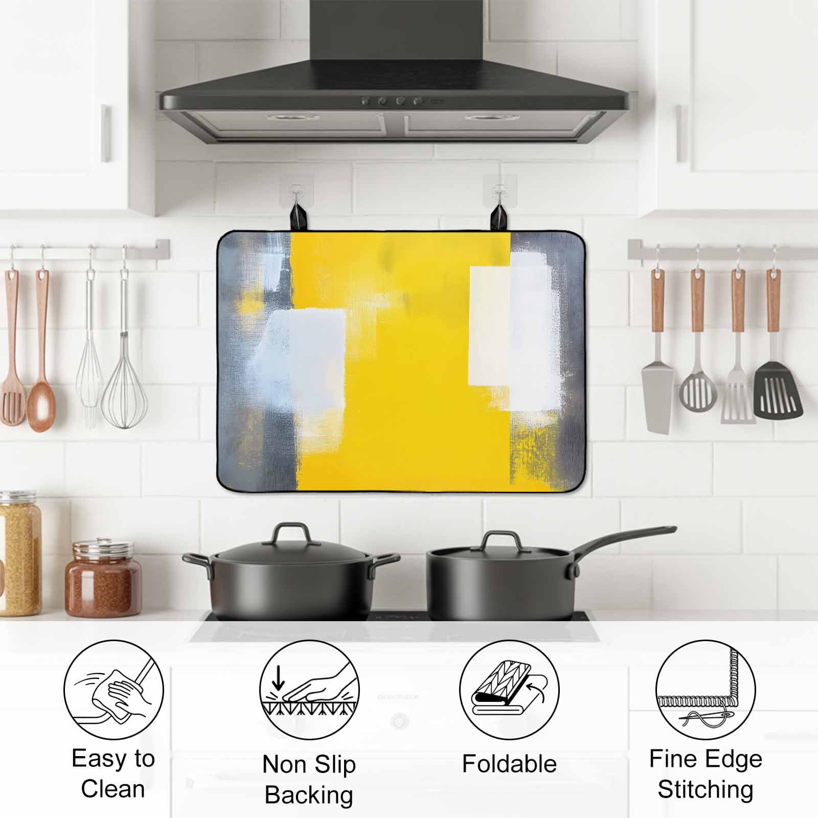 Yellow Grey Stove Top Cover for Electric Stove, Heat-proof & Non Slip Glass Top Stove Cover Protector, Oil Painted Modern Abstract Vintage Kitchen Flat Cooktop Rubber Mat 24x21 Inches