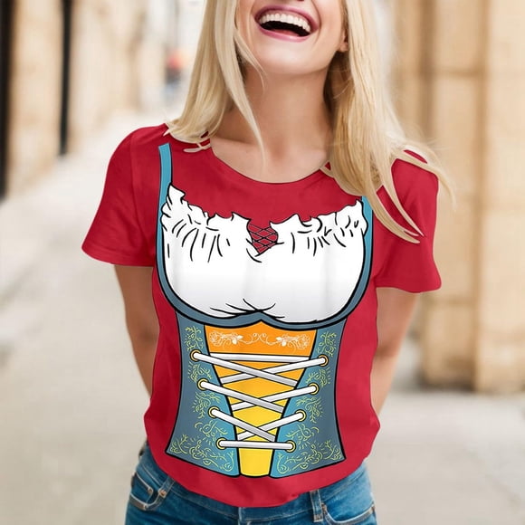 LOVZFMLL Women's Summer Tops Women Fashion Summer Printed Regular Women Short Sleeves Round Neck