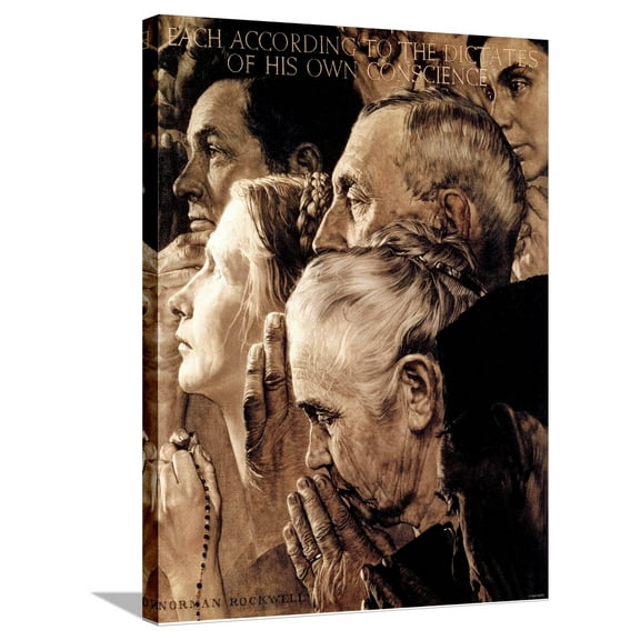 Art.com Freedom of Worship, February 27,1943 Stretched Canvas Print Wall Art by Norman Rockwell, 24" x 32"