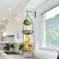 thumbnail image 3 of Hanging Fruit Basket 3-tier with Banana Hook Hanging Design Large Capacity Basket Kitchen Snacks Vegetable Storage Shelf Black One Size, 3 of 13