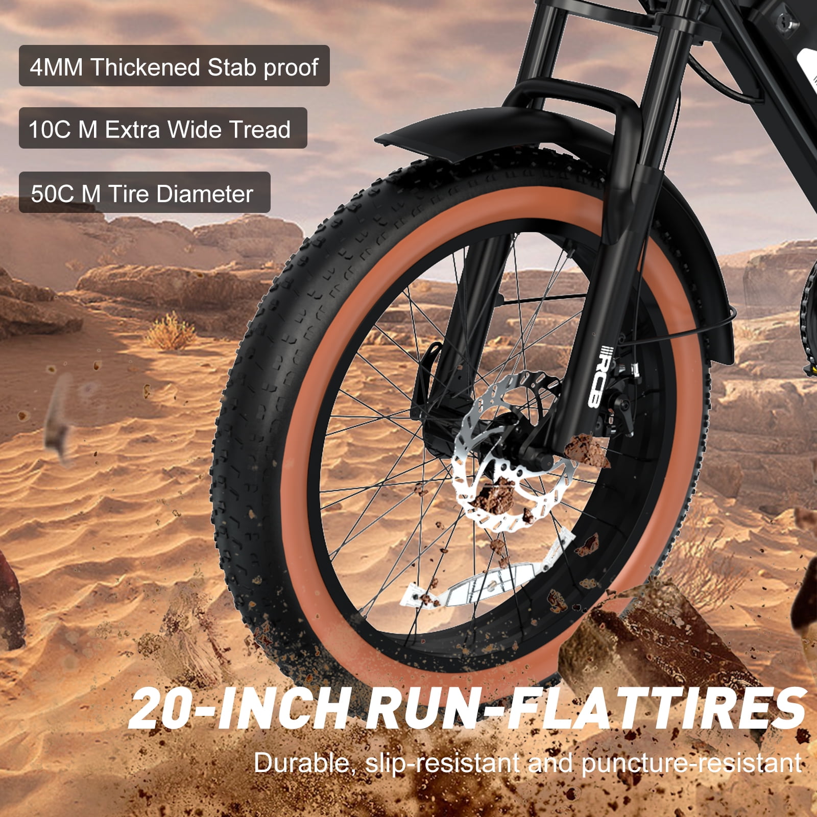 RCB 750W Electric Bike, 48V/15Ah Removable Li-Ion Battery, 20" 4.0 Fat Tire Electric Mountain Bicycle,15.5MPH Ebike for Adults UL2849