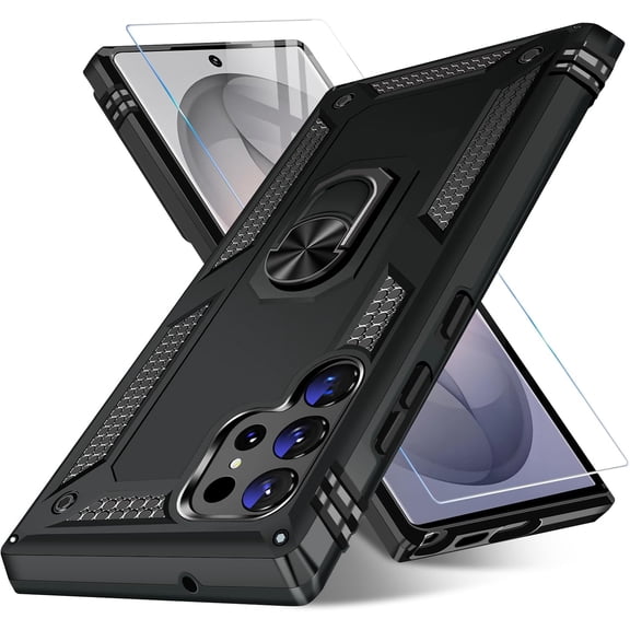 REQO for Samsung Galaxy S26 Ultra Case with Screen Protector, Heavy Duty Military Grade Shockproof Rugged Protective Cover for Samsung S26 Ultra Phone Case with Metal Ring Kickstand