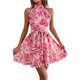thumbnail image 1 of Mini Vestido Vintage de Mujer Sin Mangas Cuello Alto Floral Ruffle A-line Vestido con Cinturón Nituyy Rosa, azul. s/m/l/xl, vestido vaporoso y versátil, 1 of 5