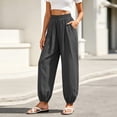 thumbnail image 3 of Gytharion Cotton Linen Pants for Women Fashion Casual Solid Color Drawstring Elastic Waist Trousers Loose Fit Beach Pants, 3 of 7