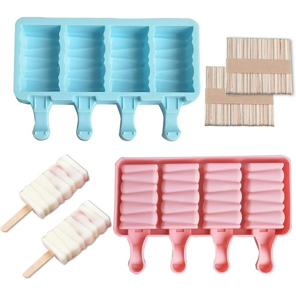 Set of 2 Ice Cream Palettes Mold, Cakesicle Molds Silicone, Cake Pop Mold,Silicone Popsicle Molds, BPA-free Ice Pop Mold Silicone 4 Cavities With 100 Wooden Sticks