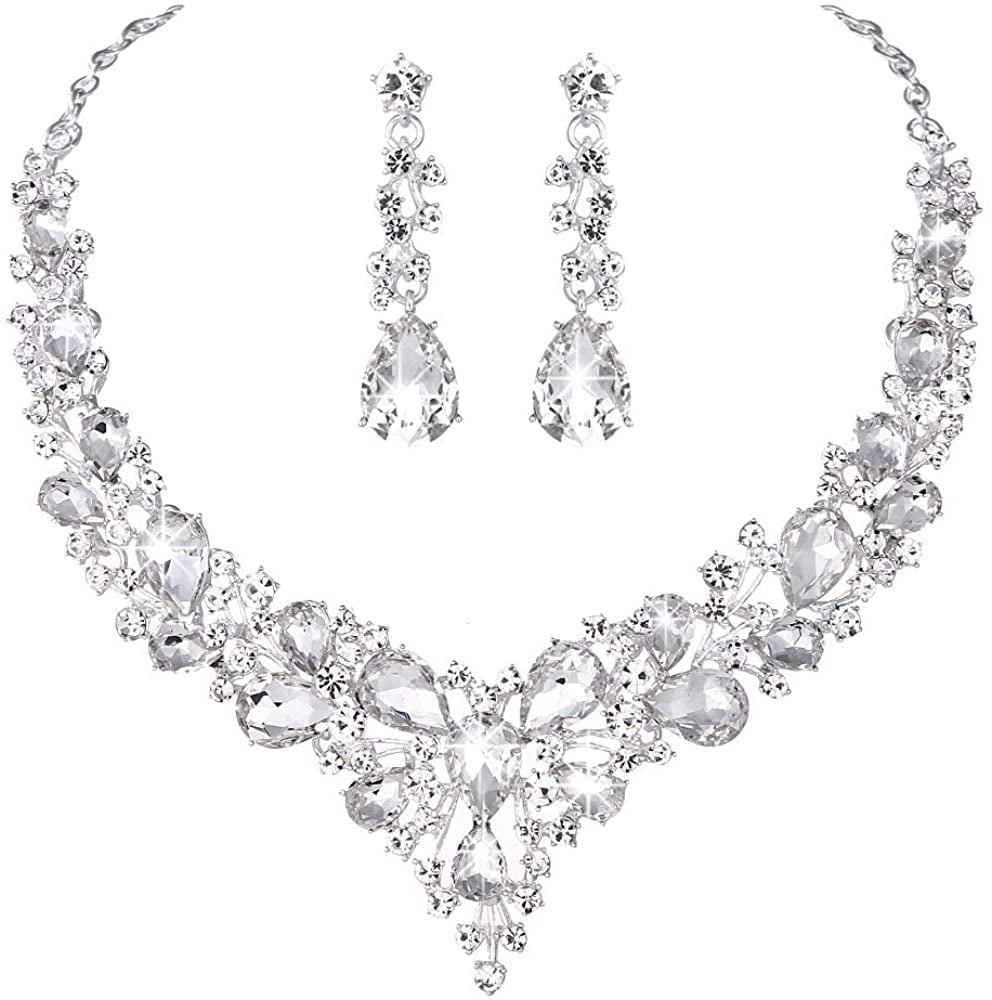 LILIE&WHITE Clear Crystal and Cubic Zircon Necklace and Earrings Jewelry Set for Women Wedding Accessories