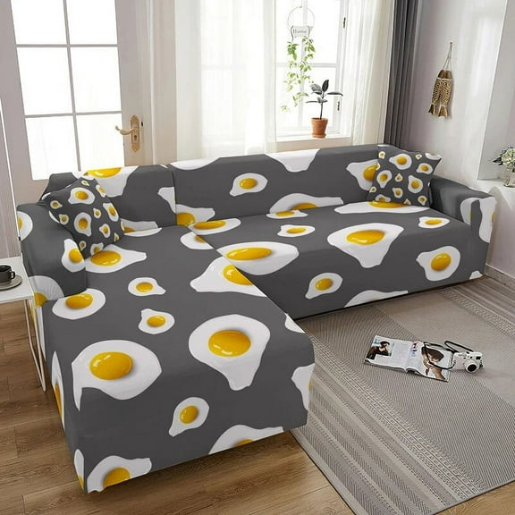 Fried Egg Cartoon Elastic Sofa Cover For Living Room Washable Couch Covers Sectional Corner Slipcover 1/2/3/4 Seater