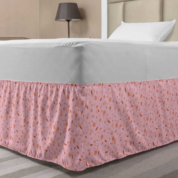Abstract Bed Skirt, Stains Spots and Blots Repetition in Warm Colors, Elastic Bedskirt Dust Ruffle Wrap Around for Bedding Decor, 4 Sizes, Baby Pink Burnt Orange, by Ambesonne