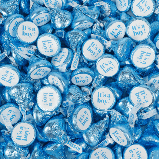 100ct Blue It's a Boy Chocolate Kisses and Stickers, Candy for Baby
