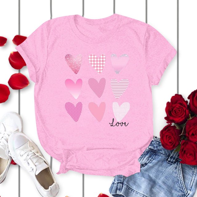 WILLBEST T-Shirts Femmes Mode Décontractée Haut Chemise Manches Courtes Imprimé T-Shirt Col Rond Amour Ample Doux Blouse