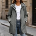 thumbnail image 2 of Zeijnsda Womens Zip Up Coats Women's Fashion Hooded Long Jackets Water Resistant Windproof Outdoor Jackets Solid-Color Mid‑Length Loose Outerwear, 2 of 9