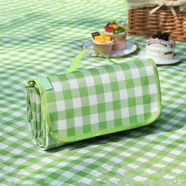80✖80 inch Waterproof Picnic Blanket - Heavy-Duty Green Checkered Outdoor Mat for Camping, Beach, Hiking - Portable Moisture-Resistant Ground Cover for Travel & Backyard