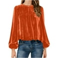 thumbnail image 2 of FAIWAD Women's Velvet Tops Puff Long Sleeve Dressy Velour Blouse Pleated Smocked Casual Work Shirts, 2 of 8