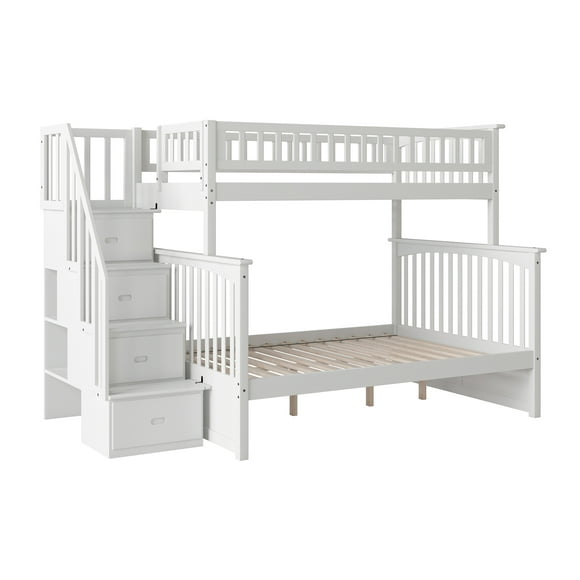 Atlantic Furniture Lit Superposé Columbia avec Escalier, Simple/double, Blanc