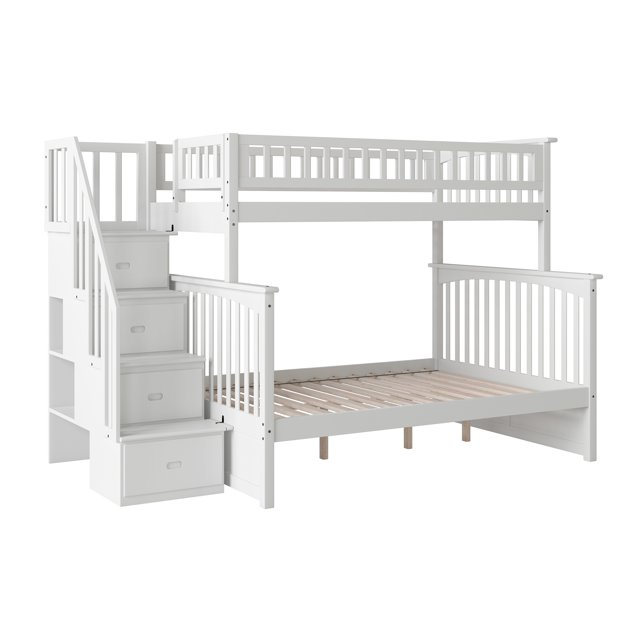 Atlantic Furniture Lit Superposé Columbia avec Escalier, Simple/double, Blanc
