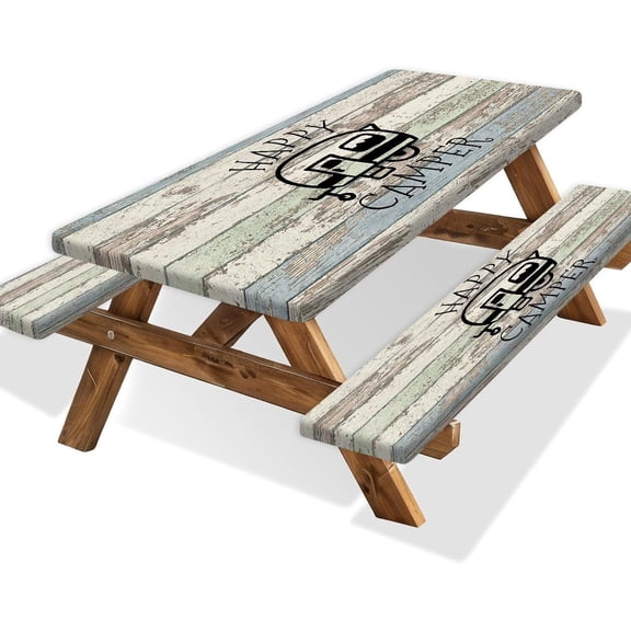 Picnic Table Covers with Bench Covers Camping Tablecloth 6FT for 6 Person Fitted Picnic Table Cover with Elastic Windproof Waterproof Fabric, Camping Accessories Patio & Outdoor, 3-PCS Set