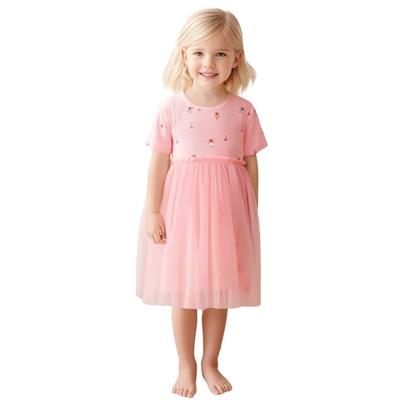 WUANDIXFA Tulle Dress for Girls Birthday Outfit Party Dresses Toddler Short Sleeve Causal Summer Tutu Skirts for 1-8 Years (Pink, 3 Years)