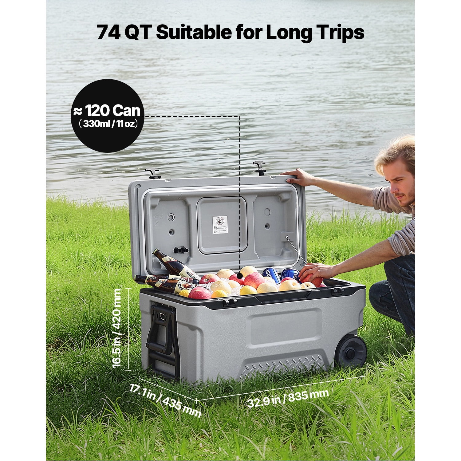 KFFKFF 74 QT Ultra-Light Hard-Sided Ice Chest Cooler Hard Chest Cooler Portable Cooler, Fits 120 Cans