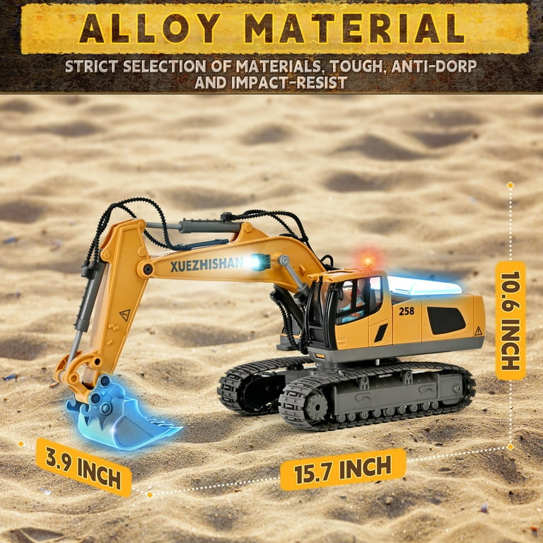 TOPFOX Remote Control Excavator, Half-Metal RC Construction Toy