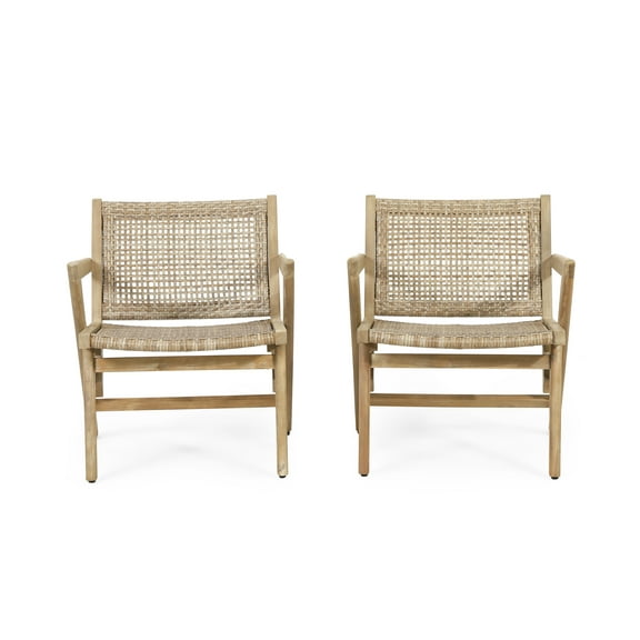 GDF Studio Inez Outdoor Wicker Club Chairs, Set of 2, Light Brown and Light Multibrown