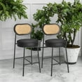 thumbnail image 5 of LEDREM 2-Pack Bar Stools - Rattan Back & Metal Legs, 25.1" Height, Ergonomic Support, Leveling Feet, Modern Boho Style, Ink Black, 5 of 6
