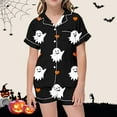 thumbnail image 2 of YOUSNH Ensemble de Pyjama pour Enfants, Haut à Manches Courtes Imprimé avec Col à Boutons et Short, Pyjama d'Halloween pour Enfants, Violet Clair, 8-9 Ans, 2 of 5