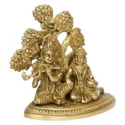 Brass World Brass Radha Krishna Sitting Under Tree Idol Murti Statue Home Office Temple Mandir Pooja Puja Room