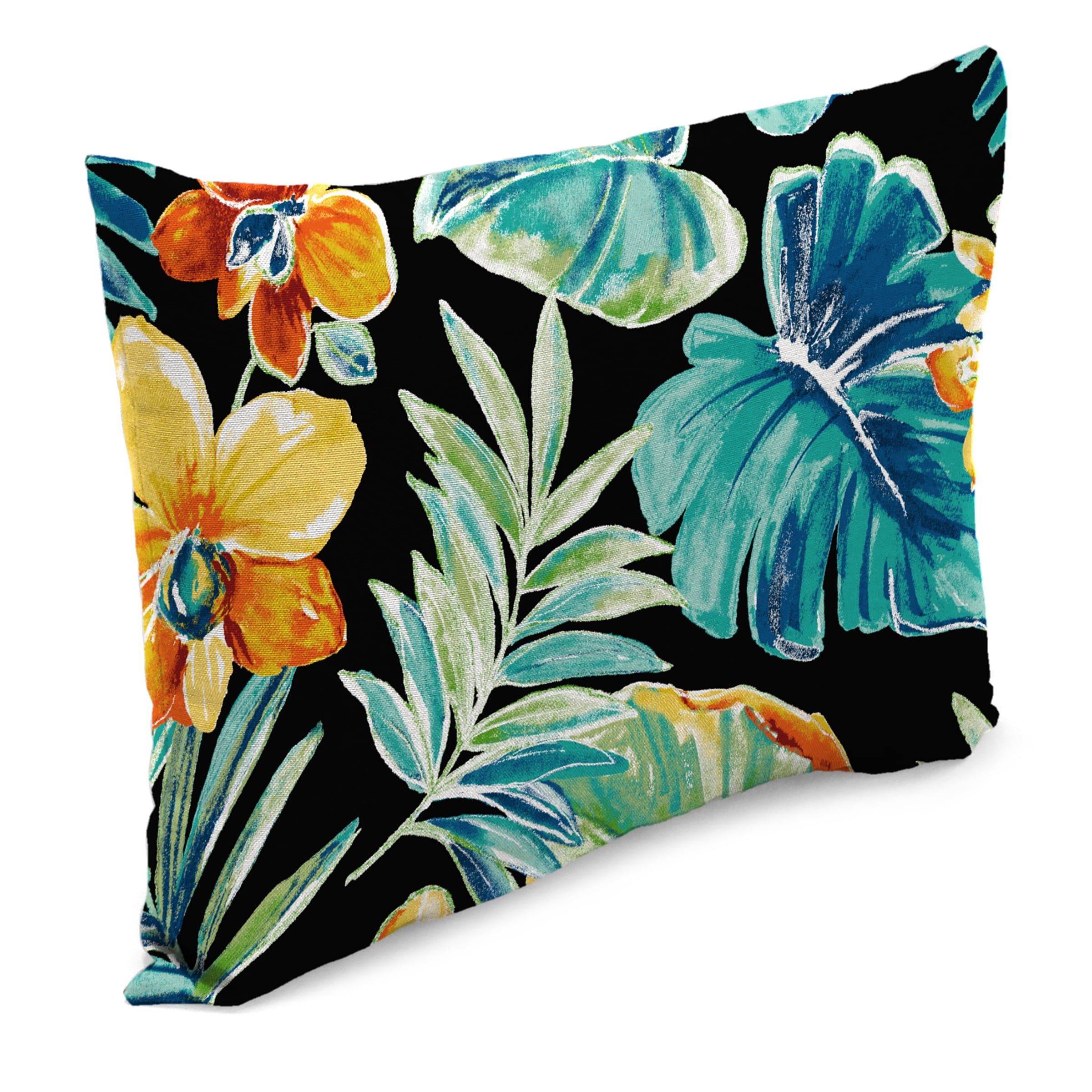 Jordan Manufacturing 12" x 18" Beachcrest Caviar Black Floral Rectangular Outdoor Lumbar Throw Pillow (2 Pack)