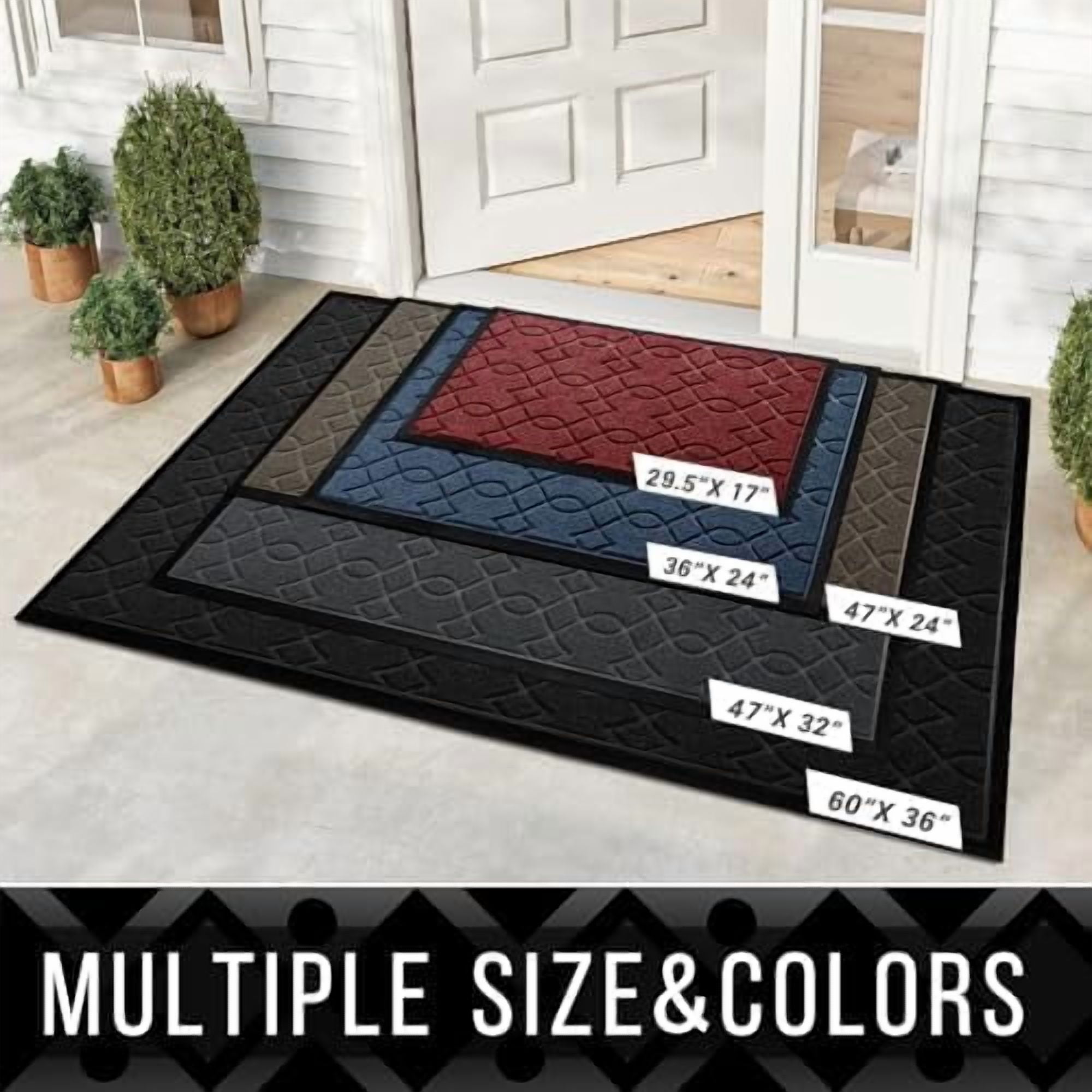 Outdoor Mats for Front Door 29.5x17, All-Season Waterproof Doormat Outdoor Entrance, Heavy Duty Non-Slip Outside Door Mat for Garage Patio Proch Entryway Indoor, Black