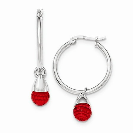 - Sterling Silver Red Swarovski Briolette Hinged Post Hoop Earrings (1.7IN Long x 1.1IN Wide)