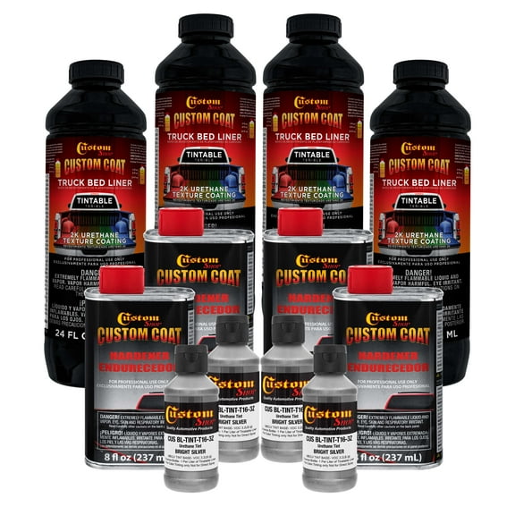 Custom Coat Bright Silver 1 Gallon Urethane Spray-On Truck Bed Liner Kit -Easy Mixing , Prevent Stop Rust