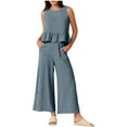 thumbnail image 2 of Heisall Women's Two Piece Sets Sleeveless Pleated Top and Wide Leg Cropped Pants Casual Lounge Sets Summer, 2 of 8