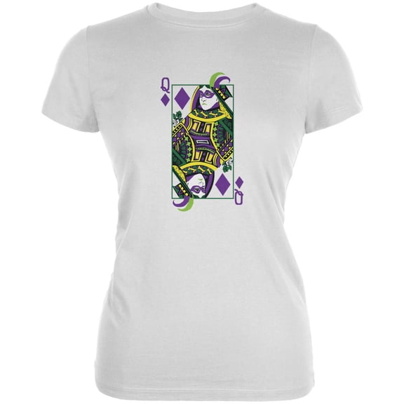 Mardi Gras Queen of Diamonds White Juniors Soft T-Shirt - Large