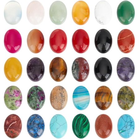 30 Pcs 30 Styles Gemstone Cabochons Round Oval Cabochon Natural Stone Cabochons Stone Cabochon for DIY Crafting Jewelry Making Mixed Size Colorful