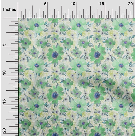 oneOone Organic Cotton Poplin Twill Fabric Watercolor Leaves & Flower Floral Decor Fabric Printed BTY 42 Inch Wide