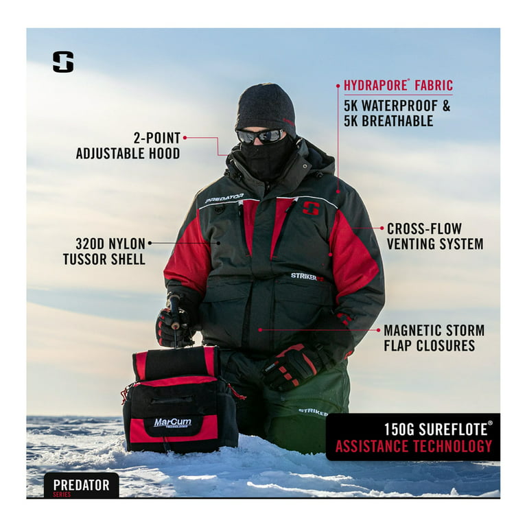 STRIKER ICE Adult Male Predator Fishing Jacket, Color: Charcoal/Red, Size:  4XL (3212412) 