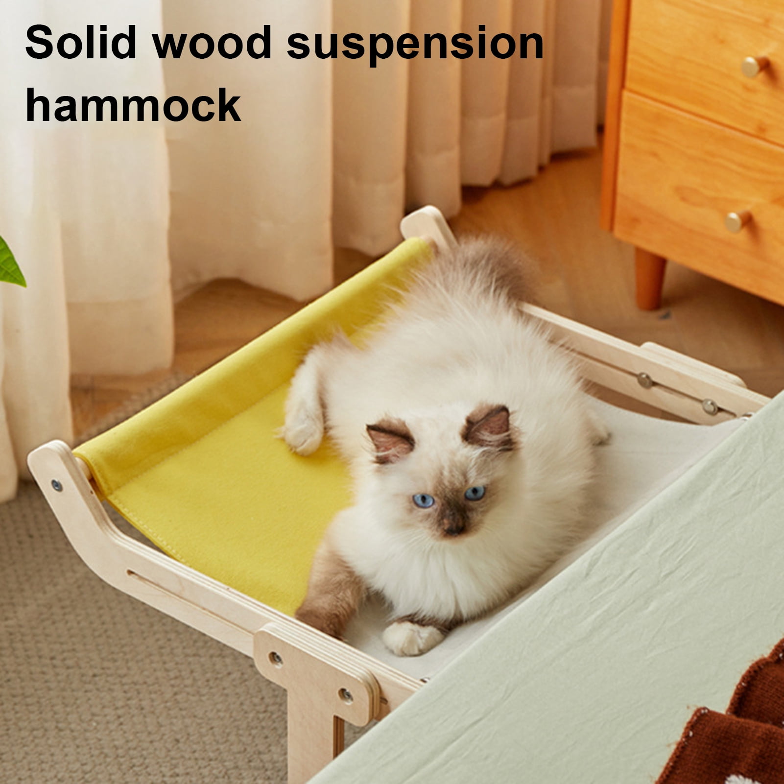 YIFAEUX Bedside Cat Hammock Adjustable Cat Bed Window Perch with Wood Frame No Drilling Installation Pet Hammock for Window Sill Indoor Cats