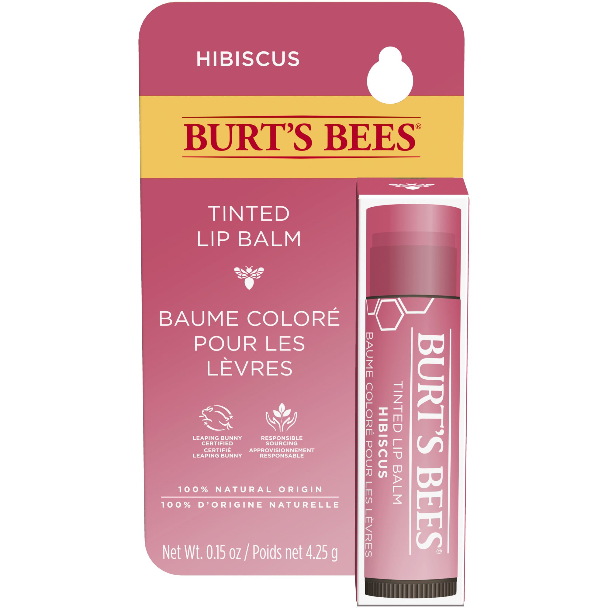 Burt's Bees 100% Natural Origin Tinted Lip Balm, Hibiscus with Shea Butter, 1 Tube in Blister Box
