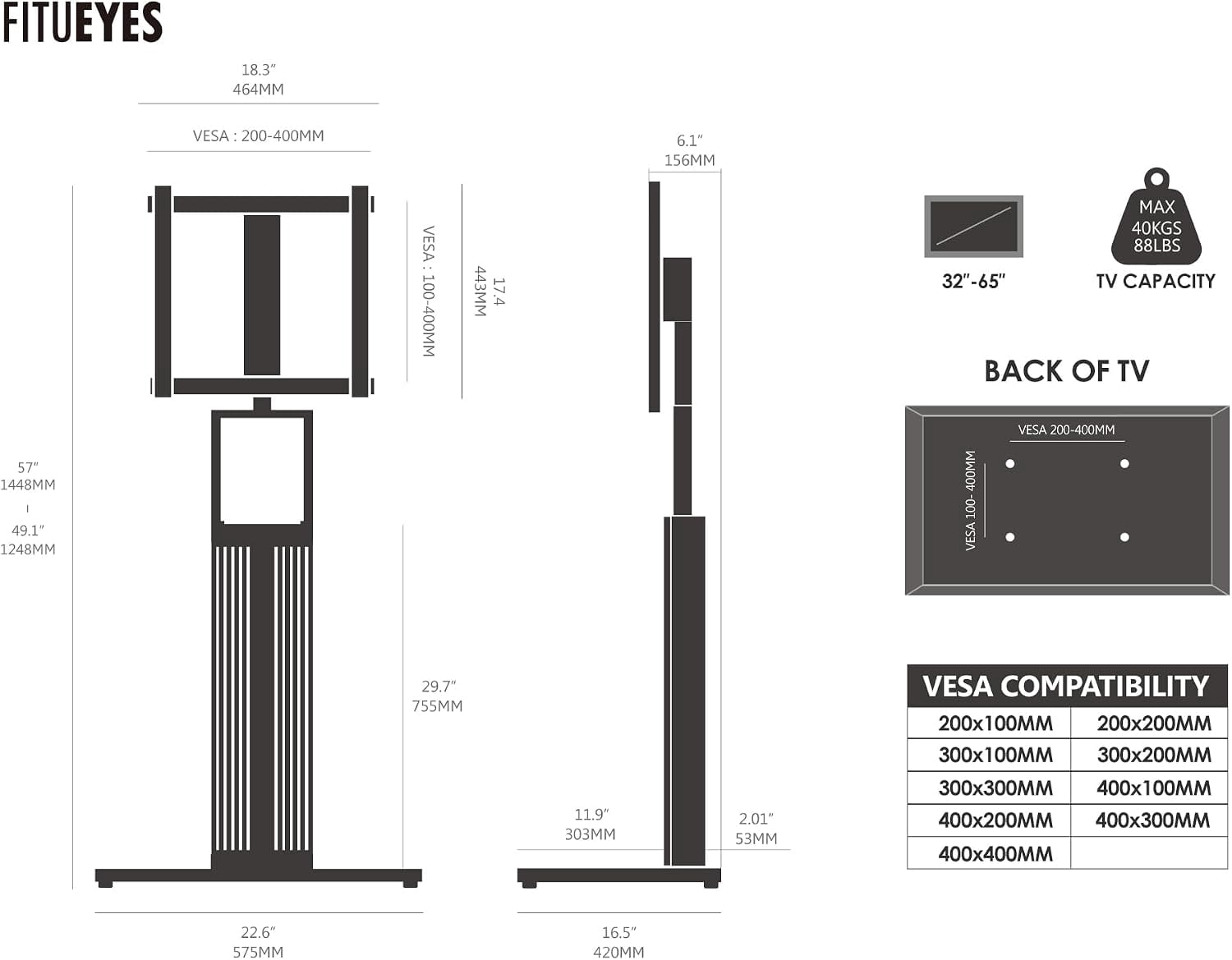 FITUEYES Zen Series Floor TV Stand for 32–65 Inch TVs, Gray & Light Wood, Hidden Storage