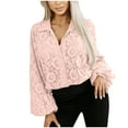 thumbnail image 2 of Blmnix Gothic Womens Button Down Shirts Sheer Sexy Pink Women’s Blouses V-Neck Long Sleeve Tops, 2 of 7
