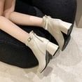 thumbnail image 6 of Nrmvnmi Women's Middle Heels Ankle Boots Closed Toe Trendy Solid Color Belt Buckle Cotton Boots Toe Back Zipper Chunky Heel Ankle Boots Beige Mothers Day Gifts, 6 of 9